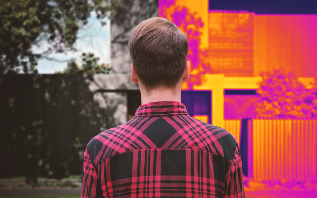 Man staring at house which is half in infrared