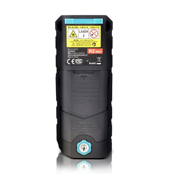 Laser Distance Range Measuring Meter, Black Device, Back View
