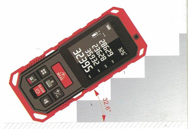 Laser Distance Digital Diastimeter Electronic Bubble Levels Water & Dust proof, Red Device, Tilt View