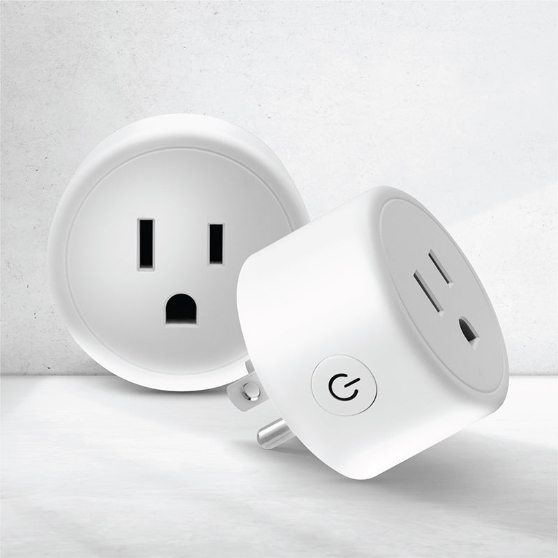 Two round white smart plugs UK style