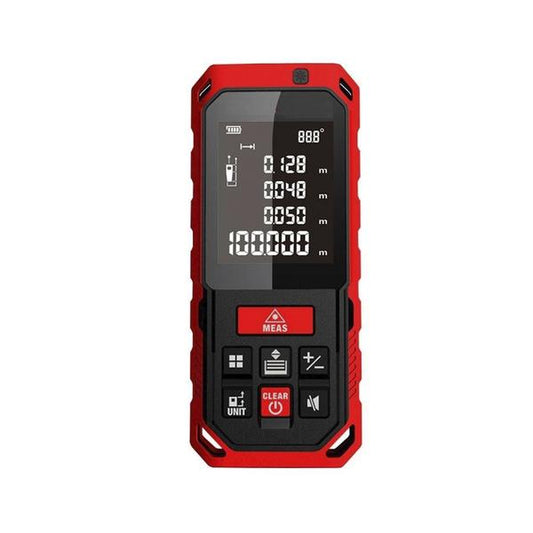 Laser Distance Digital Diastimeter Electronic Bubble Levels Water & Dust proof, Red Device, Front View