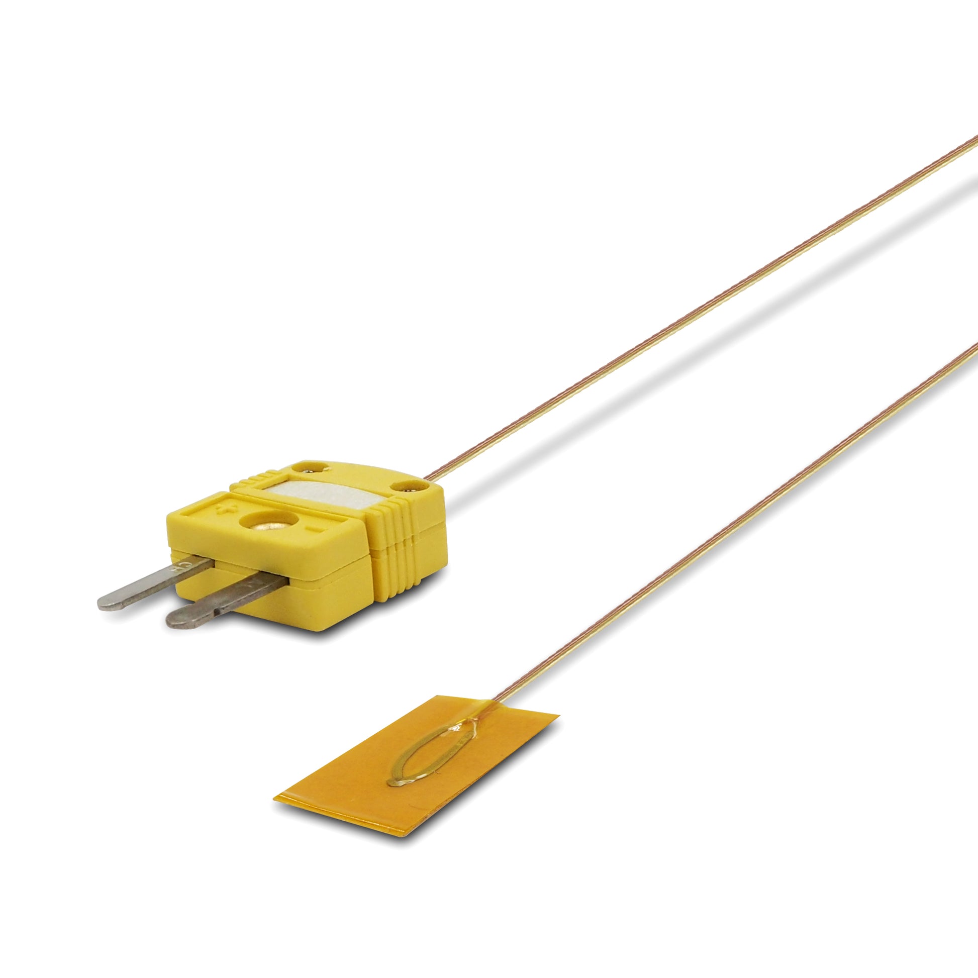 Surface Contact 0.25 mm diameter K-Type Sensor Probe with Sticker for K-Type Thermocouple, Yellow Cable, Flat View