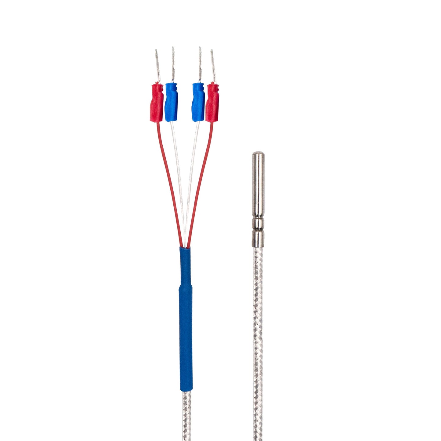 4 Wires Class A Temperature Sensor, White Cable, Straight View